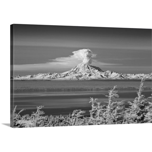 Great BIG Canvas | "Mountain erupts with a cloud of ash" Canvas Wall Art - 36x24