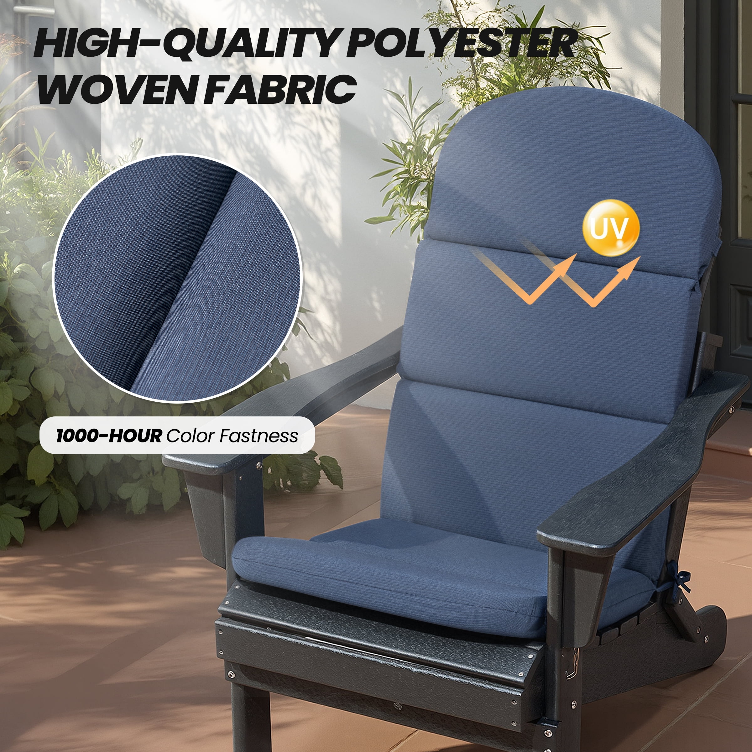 Crestlive 50x19.6 Inch Adirondack Chair Cushion, Waterproof, Fade Resistant, High Back Outdoor Rocking Chair Cushion for Patio, Navy