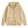 thumbnail image 4 of Plain Knitted Hoodies for Women Fall Winter Long Sleeve Loose Casual Button Down Hooded Cardigan Sweatshirt with Pockets, 4 of 7