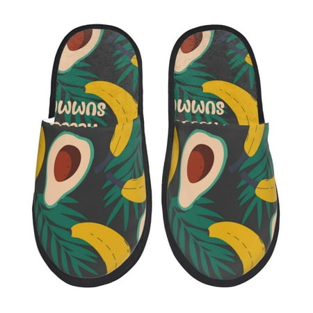 Balery Banana And Avocado Slient Indoor Furry Fleece Comfort House Shoes Soft Non-Slip Home Shoes Cotton slippers House Slippers-- Large