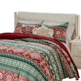 thumbnail image 2 of Benjara Reindeer 3pc King Size Quilt Set, Dutch Velvet Back, Red, Green Christmas, 2 of 5