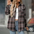 thumbnail image 4 of Womens Plaid Shirt Jacket Long Sleeve Button Down Gingham Cardigan Coat Lightweight Fall Collared Shirts Tops Khaki, 2XL, 4 of 7