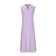 thumbnail image 4 of Horkkom Shirt Dresses for Women Summer V Neck Sleeveless Maxi Dresses Casual Solid Color Button Down Dress Purple M, 4 of 6