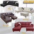 thumbnail image 2 of Ponliving Furniture Faux Leather Sectional Set, Living Room L-Shaped Modern Sofa Set, with Storage Ottoman and Matching Pillows, Right Facing Brown, 2 of 4