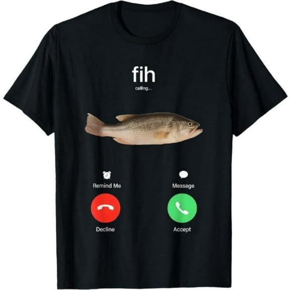 Premium model-Unisex-100% cotton-Fih Calling Remind me Message Decline Accept Phone Call Funny Meme Fish T-Shirt Women Men