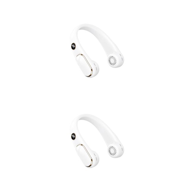Inteprter Ventilador USB 2400mAh Recargable 4 velocidades Manos libres Ventiladores de refrigeración por aire Suministro fresco para la escuela Blanco 2Conjunto