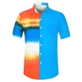 thumbnail image 1 of INSPIRE CHIC Camisas de patchwork con bolsillo en el pecho y manga corta con botones y estampado hawaiano para hombre Azul XL, 1 of 6