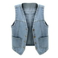 thumbnail image 2 of TrendOFT Women's Plus Size Sleeveless Button Down Jean Vest V Neck Denim Jacket Blue S, 2 of 6