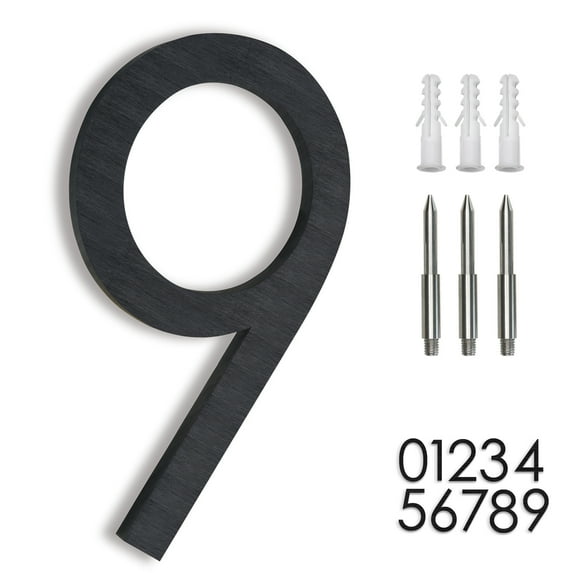 8" Address Numbers For House,Modern House Numbers Large Black Exterior Street Metal floating house numbers for outside Floating Mount Or Flush Mount Aluminum Home Door Number 9