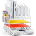 thumbnail image 1 of Organizador de escritorio Marbrasse de malla de 4 niveles con 5 soportes para archivos, color blanco, 1 of 7