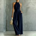 thumbnail image 5 of AJGRHE Women's Elegant Halter Jumpsuit Summer Cut Out Wide Leg Dressy Casual Romper Sleeveless Neck Jumpsuit Loose Wide Leg Elegant Waist Cinching Piece Navy XL, 5 of 8
