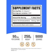 BulkSupplements Vitamin D3 (Cholecalciferol) Powder - 50mg per Serving - 250 Grams (8.8 oz) - 5000 Servings