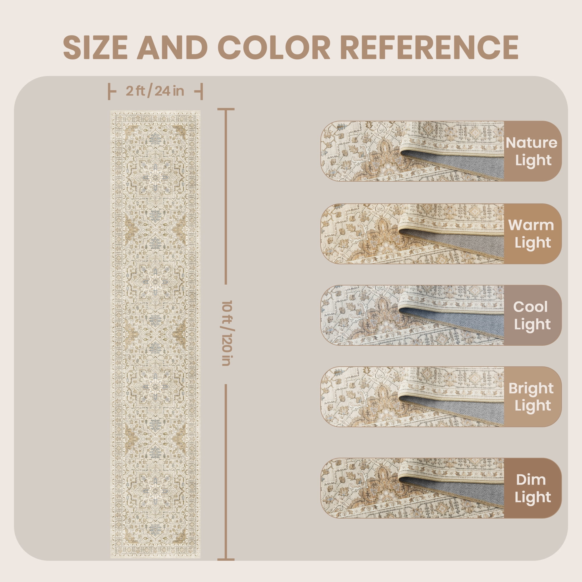 Roxstand 2'x10' Washable Runner Rug for Hallway Entrance Bedroom Entryway, Vintage Non Slip Stain Resistant Kitchen Rugs, Beige