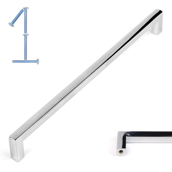 Koofizo Manija De Gabinete De Barra Cuadrada Sólida - Tirador De Muebles Cromado 7,6 Pulgadas / 192 Mm Distancia Del Orificio Para Tornillos 1 Pieza Para Puerta De Armario De Cocina Dormitorio Cómoda