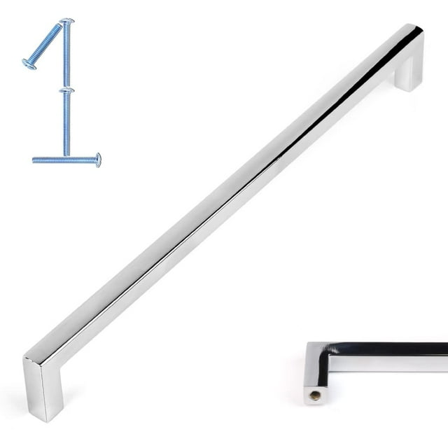 Koofizo Manija De Gabinete De Barra Cuadrada Sólida - Tirador De Muebles Cromado 7,6 Pulgadas / 192 Mm Distancia Del Orificio Para Tornillos 1 Pieza Para Puerta De Armario De Cocina Dormitorio Cómoda