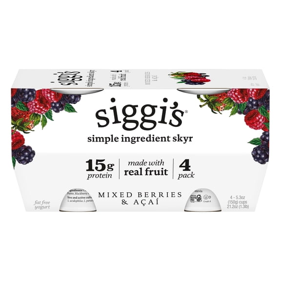 Siggi's Nonfat Mixed Barries & Acai Yogurt, 4 - 5.3 oz Cups