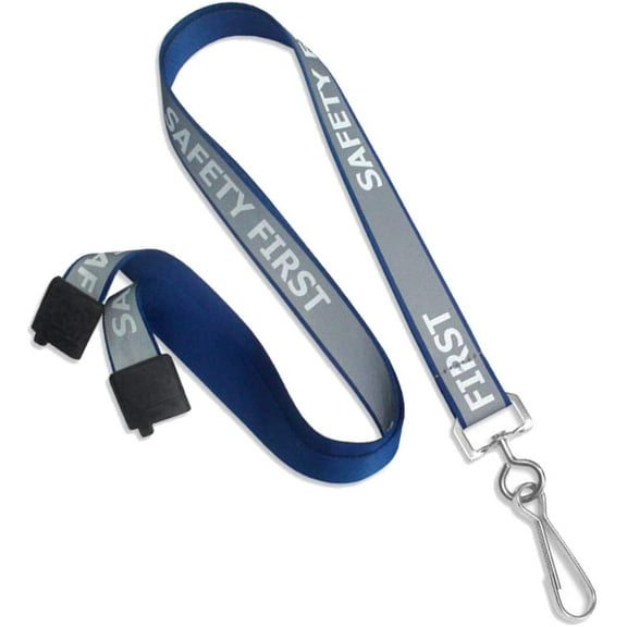 Blue Heavy Duty Reflective Lanyard with Safety First Imprinted and Breakaway Clasp by Specialist ID - Great for Security and Dark Blue Government Uniforms (Blue/Gray)