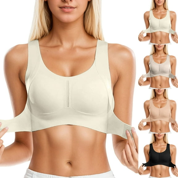 khonts,Women's Bra Posture Correcting Front Buckle Women's Orthopedic Anti-Sagging Bra Back Support Gathering Thin Bras White XL