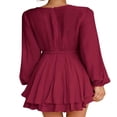 thumbnail image 2 of Womens Casual Long Sleeve A-line Dress Fashion Solid Color Bandage High Waist Ruffle Dress, 2 of 3