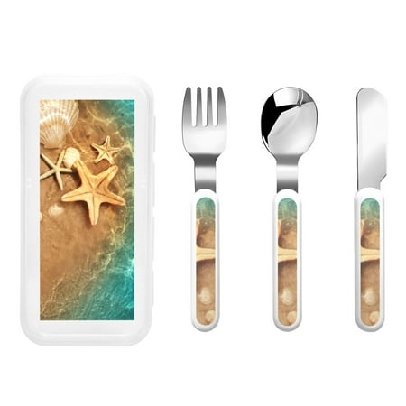 

Qokaie Starfish And Seashell 1 for Stainless Steel Kids Silverware Set - Children’s Utensil Set - Children s Knife Fork And Spoon Set