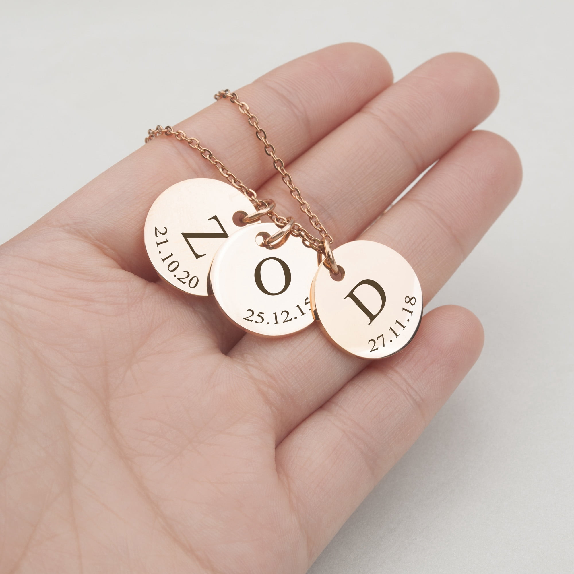 Personalized Rose Gold Initial Date Disc Necklace - Mother's Day Gift for Mom - Engravable Jewelry for Her - Custom Anniversary Pendant - Ships Next Day!