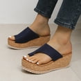 thumbnail image 5 of Lovskoo 2024 Women's Slippers Open Toe with Clip Toeone-Line Platform Toe Wedge Leopard Print Sandals Summer Comfortable Shoe Blue, 5 of 8