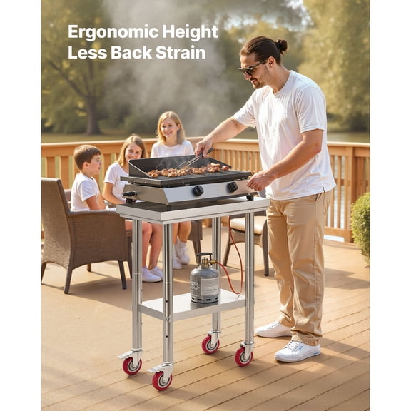 Dranite Stainless Steel Commercial Kitchen Prep Table with Wheels, 24x18 Inches, Adjustable Undershelf for Restaurant, Hotel, Garage & Outdoor Use