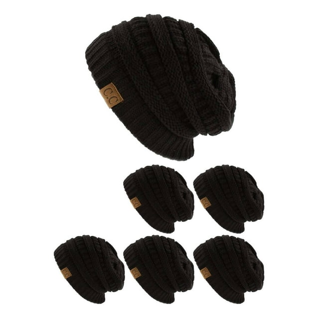 CC Slouch Thick Knit Beanie, Black ( 6 pack )