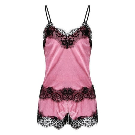 

Gaiseeis New Women Sexy Lingerie Camisole Bow Shorts V-Neck Tops Velvet Pajamas Sleepwear Pink XXL