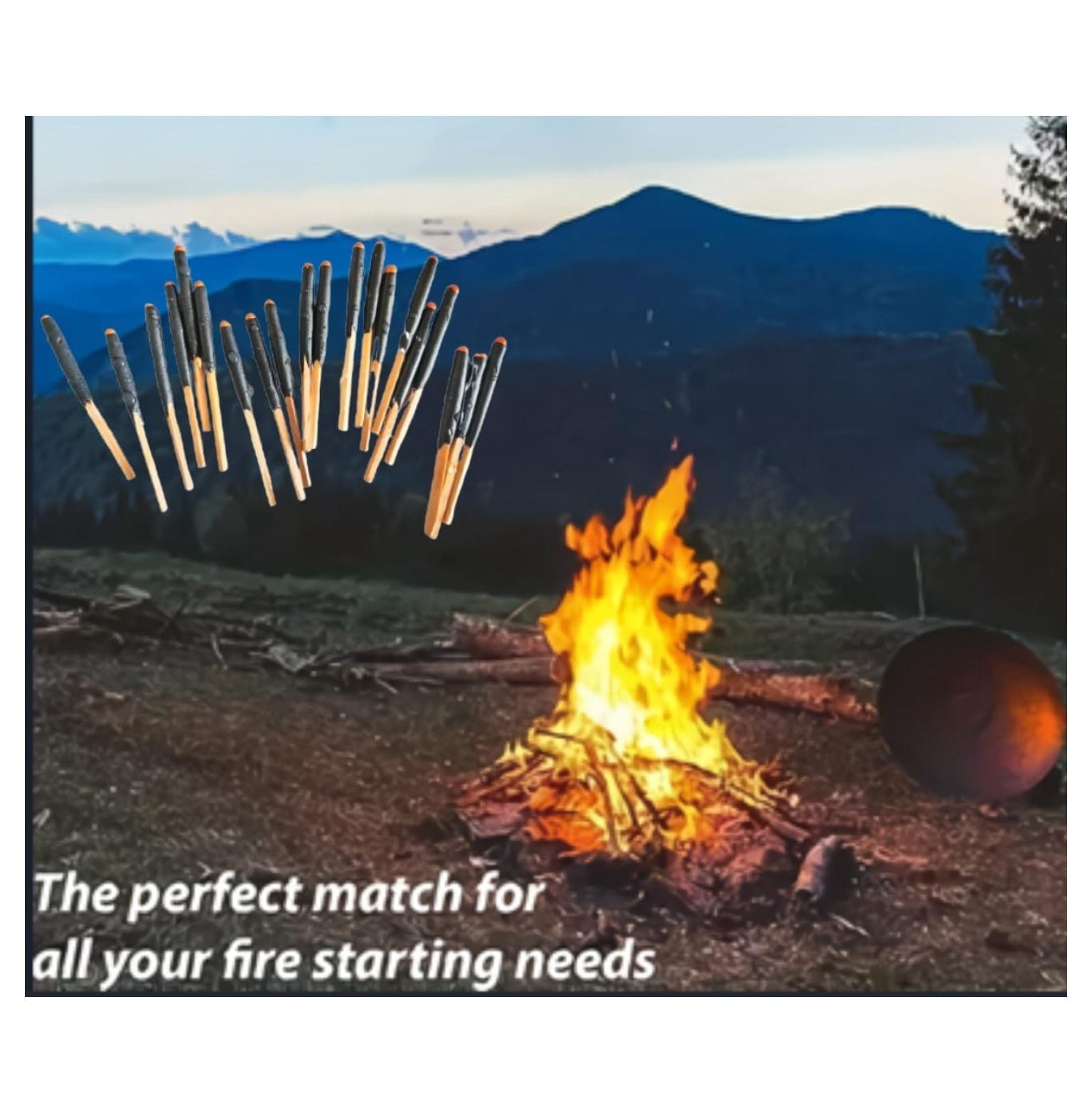 Survival Waterproof Matches Kit – 20/40/60/80/100 Fire Matches + Extra Striker in Metal Tin, Waxed Tinder Cords – Stormproof Windproof Fire Starter for Camping & Emergency (2 x Tins)