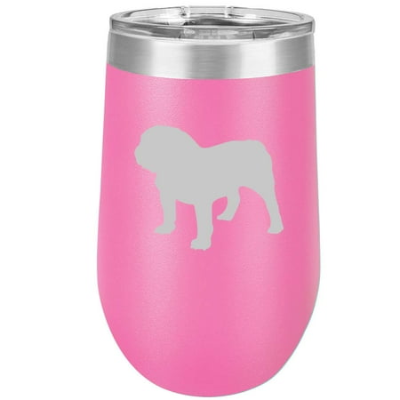 

16 oz Double Wall Vacuum Insulated Stainless Steel Stemless Wine Tumbler Glass Coffee Travel Mug With Lid Bulldog (Hot Pink)