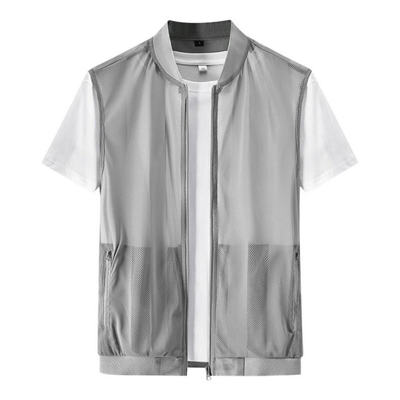 successthop Sun Protection Shirts for Men with Pockets Long Sleeve Solid Jacket for Outdoor Driving Traveling Hiking Fishing Gray L