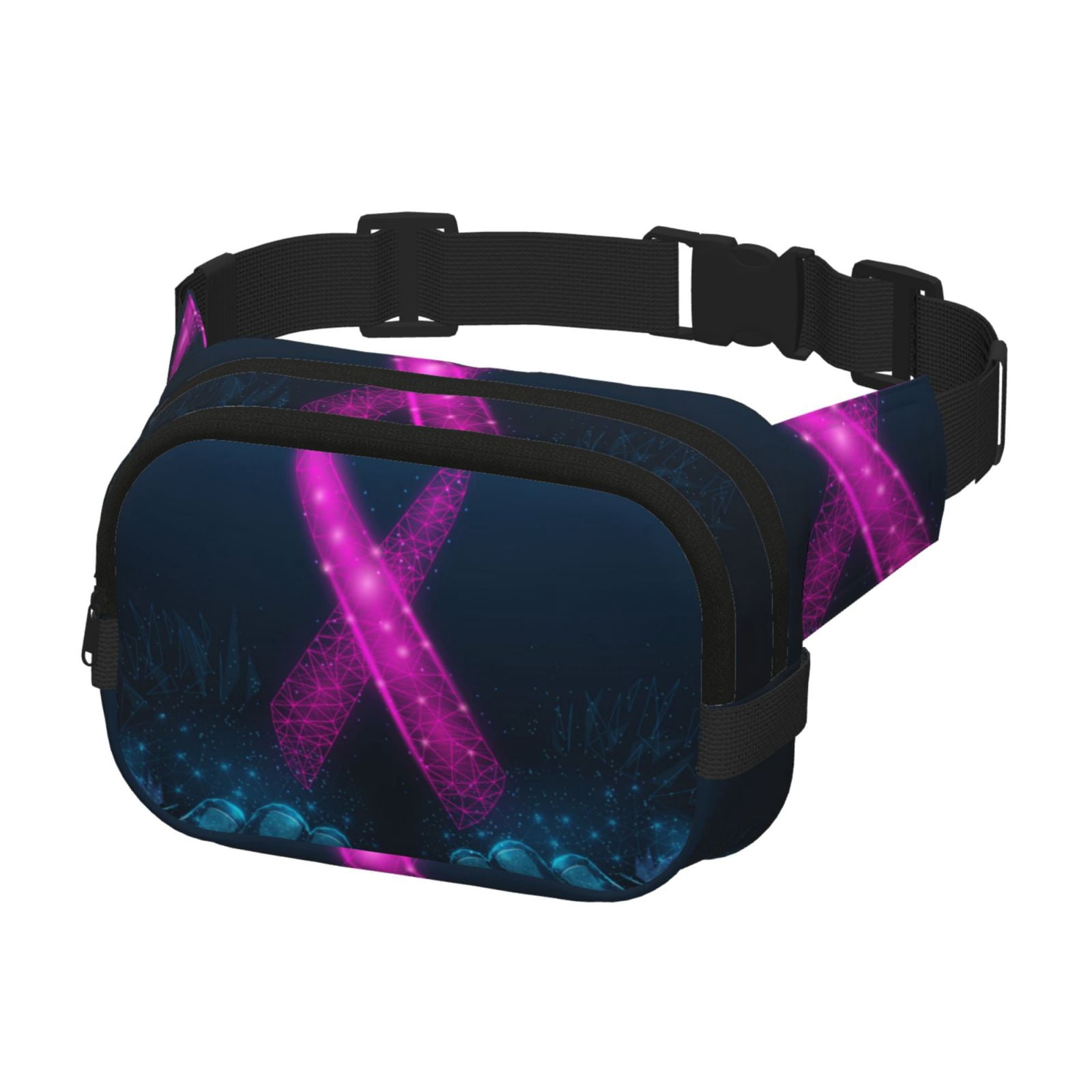 Picia Two Human Hands are Holds Ribbon Awareness Print Square Double-Layer Waist Bag Mini Adjustable Waist Belt Bag Exercise Running Travel Hiking