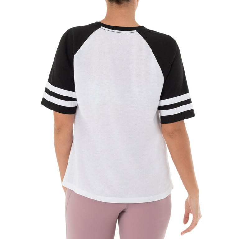 Athletic Works Women s Athleisure Raglan Short Sleeve Varsity Stripe Baseball T Shirt size S XXL Walmart