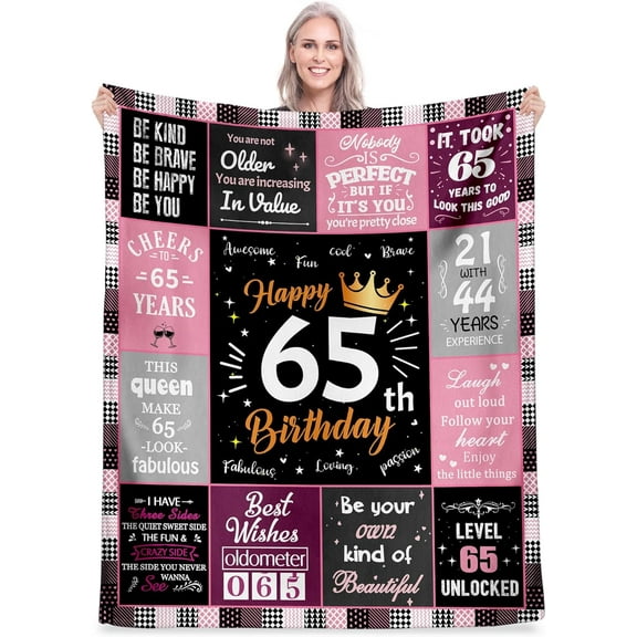 XZYG Unique Happy Birthday Fleece Throw Blanket Funny 65 Years Old Birthday Decorations Gifts Best 65th Birthday Gfit Ideas for Mom Wife Sister Friends Female(30*40inch)