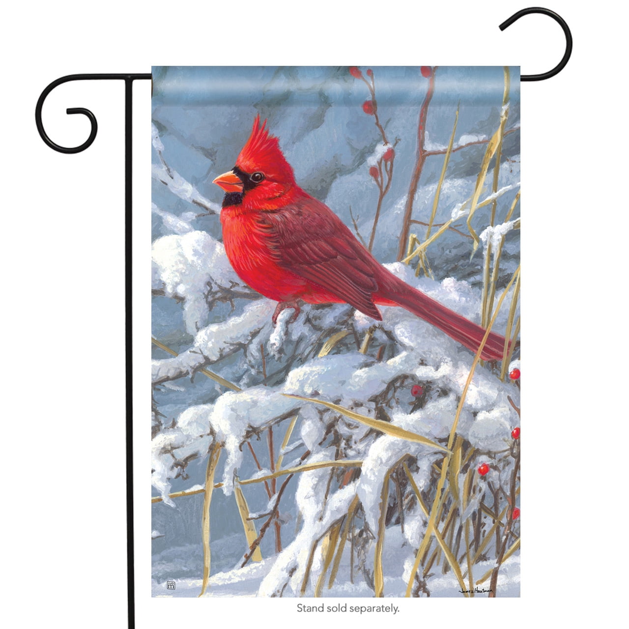 FM56 BIRDS OF WINTER CARDINALS SNOW FARM 12"x18" GARDEN FLAG BANNER