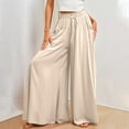 thumbnail image 4 of Women's Wide Leg Skirt Pants, High Waist Elastic Band, Casual Long Palazzo Trousers, Comfortable Fashion Bottoms for Women, Perfect for Office,Beige,M, 4 of 6