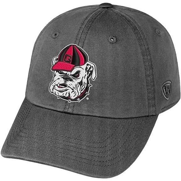 Brand New Collegiate Men's Charcoal Logo Georgia Adjustable Hat, 100% Cotton, Embroidered Logos, Official School Colors, Red