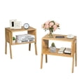 thumbnail image 2 of 2 Pieces Bamboo Nightstand Sofa Table with Storage Shelf, 2 of 9