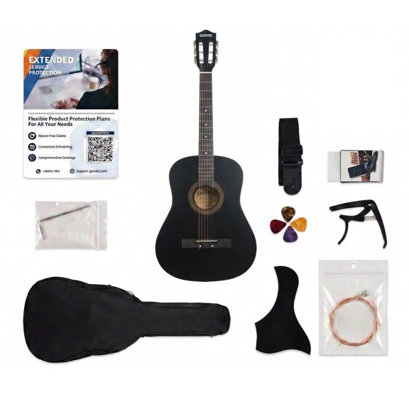 38 Inch Beginner Acoustic Guitar Starter Kit, Clear Balanced Tone, Comfortable Neck, Guitar Bag, Tuner Tool, Strap, Manual