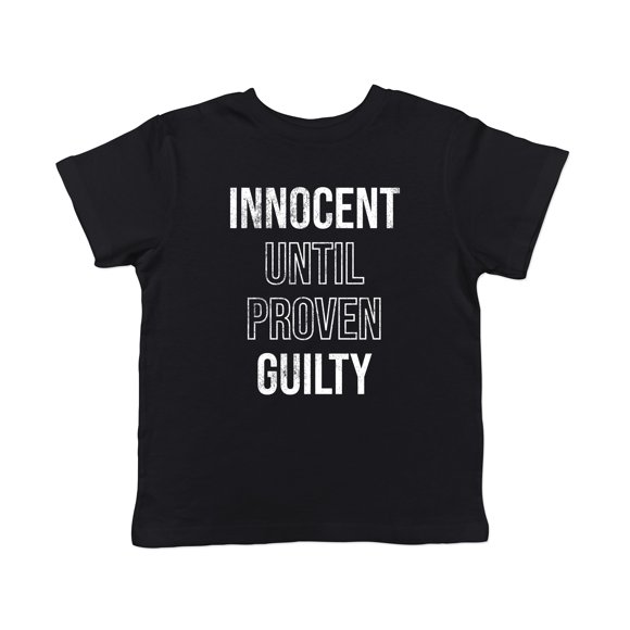 Toddler Innocent Until Proven Guilty T Shirt Funny Court Defense Bad Behavior Joke Tee for Young Kids (Heather Black - INNOCENT) - 2T