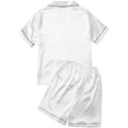 thumbnail image 2 of Ensemble de Pyjama 2 Pcs en Satin pour Femmes, Bouton avant, Manches Courtes, 2 of 6