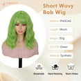 thumbnail image 2 of Phocas Short Bob Wigs for Women Synthetic Green Wavy Wig with Bangs 14nch, 2 of 9