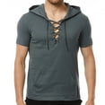 thumbnail image 4 of ZCFZJW Mens Casual Hoodie Tops Trendy Summer Short Sleeve Drawstring Hollow out V Neck Hooded Pullover Tshirt Lightweight Comfy Tees Tops with Pockets Dark Gray L, 4 of 9