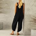 thumbnail image 3 of Gibobby Pantalones cortos Peto de verano para mujer, mono informal holgado de lino y algodón con botones ajustables, mono con bolsillos(Negro， XXXL), 3 of 5