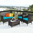 thumbnail image 3 of Patiojoy 4PCS Patio Rattan Wicker Furniture Set Sofa Chair Table Set w Turquoise Cushions, 3 of 10