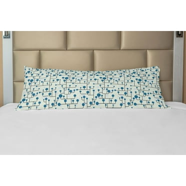 Geometric Body Pillow Case Cover with Zipper, Abstract Lines Dots of Many Sizes Modern Pattern Ornamental Minimalistic, Decorative Accent Long Pillowcase, Blue Eggshell Black, by Ambesonne