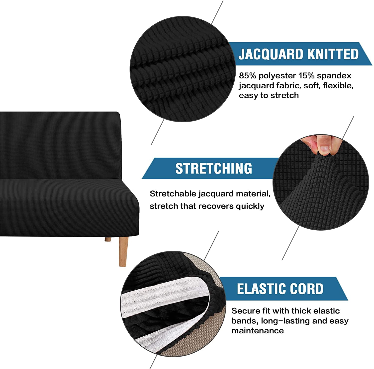 XUELC Armless Stretch Thickened Sofa Bed Cover Protective Cover Stretch Functional Rich Texture High Spandex Small Plaid Jacquard Fabric Duvet Cover