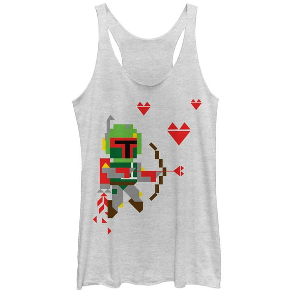 Women's Star Wars Valentine's Day Boba Fett Cupid Racerback Tank Top White Heather Medium