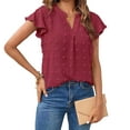 thumbnail image 2 of Women's Summer Blouses V Neck Swiss Dots Plain Work Tops Ruffle Short Sleeve Casual Comfy Loose Tunic Tops T Shirts, 2 of 7